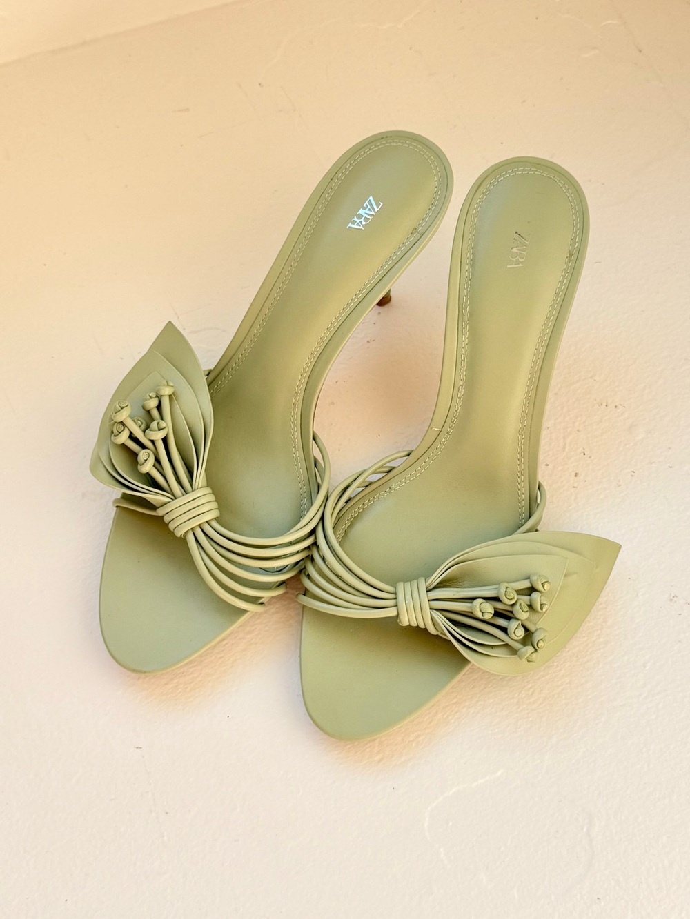 Zara Mint Green - Flower Slip-On Heeled Sandals